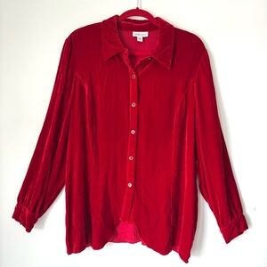 Coldwater Creek Red Silk blend Velvet Button Up sz XL
